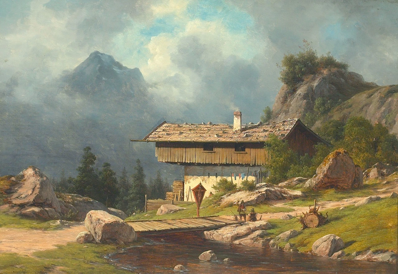 Veduta alpina con figure
